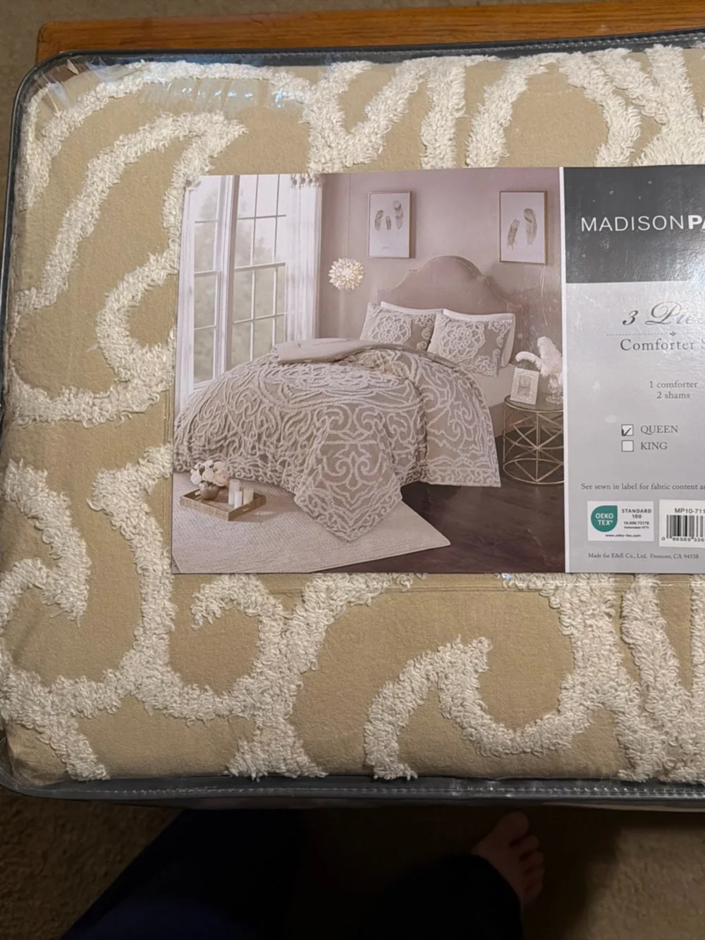 Discontinued Madison Park Tan and Cream Medallion Scroll Tufted Comforter Set
